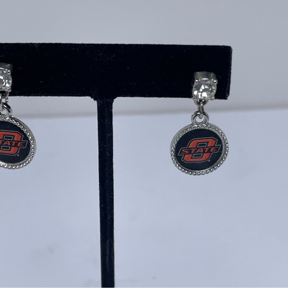 Oklahoma State University Dangle Earrings with Rhinestones - Picture 2 of 6